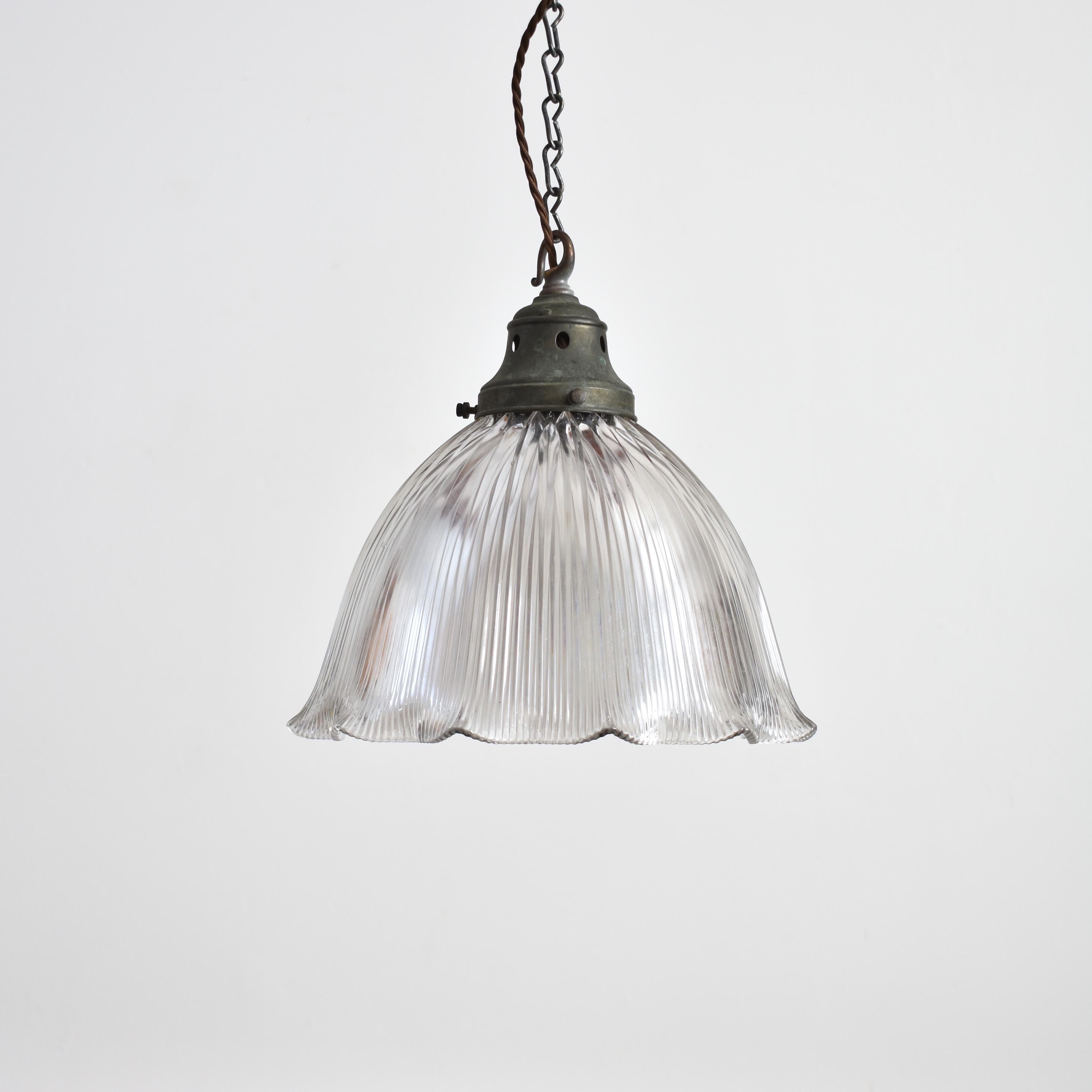 Mid-Century Modern Large Antique Holophane Prismatic Glass Church Pendant Light For Sale