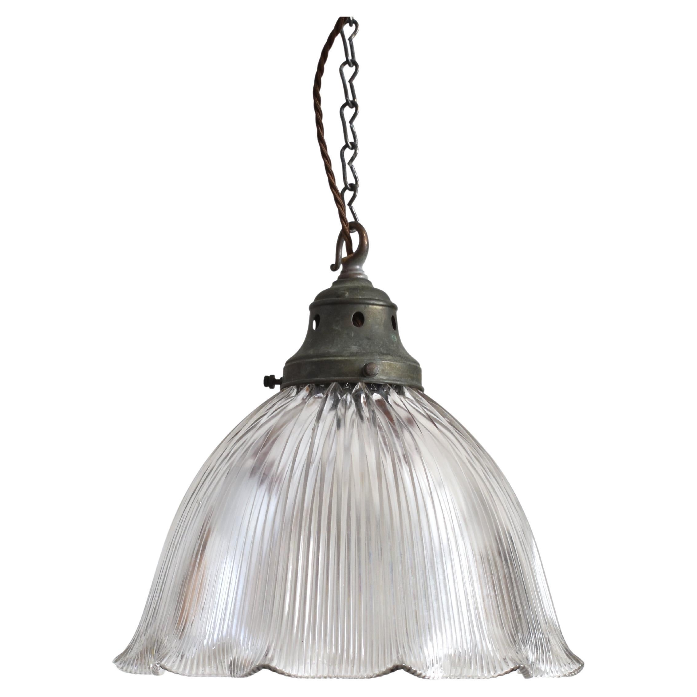 Large Antique Holophane Prismatic Glass Church Pendant Light For Sale