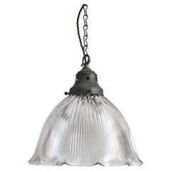 Large Antique Holophane Prismatic Glass Church Pendant Light