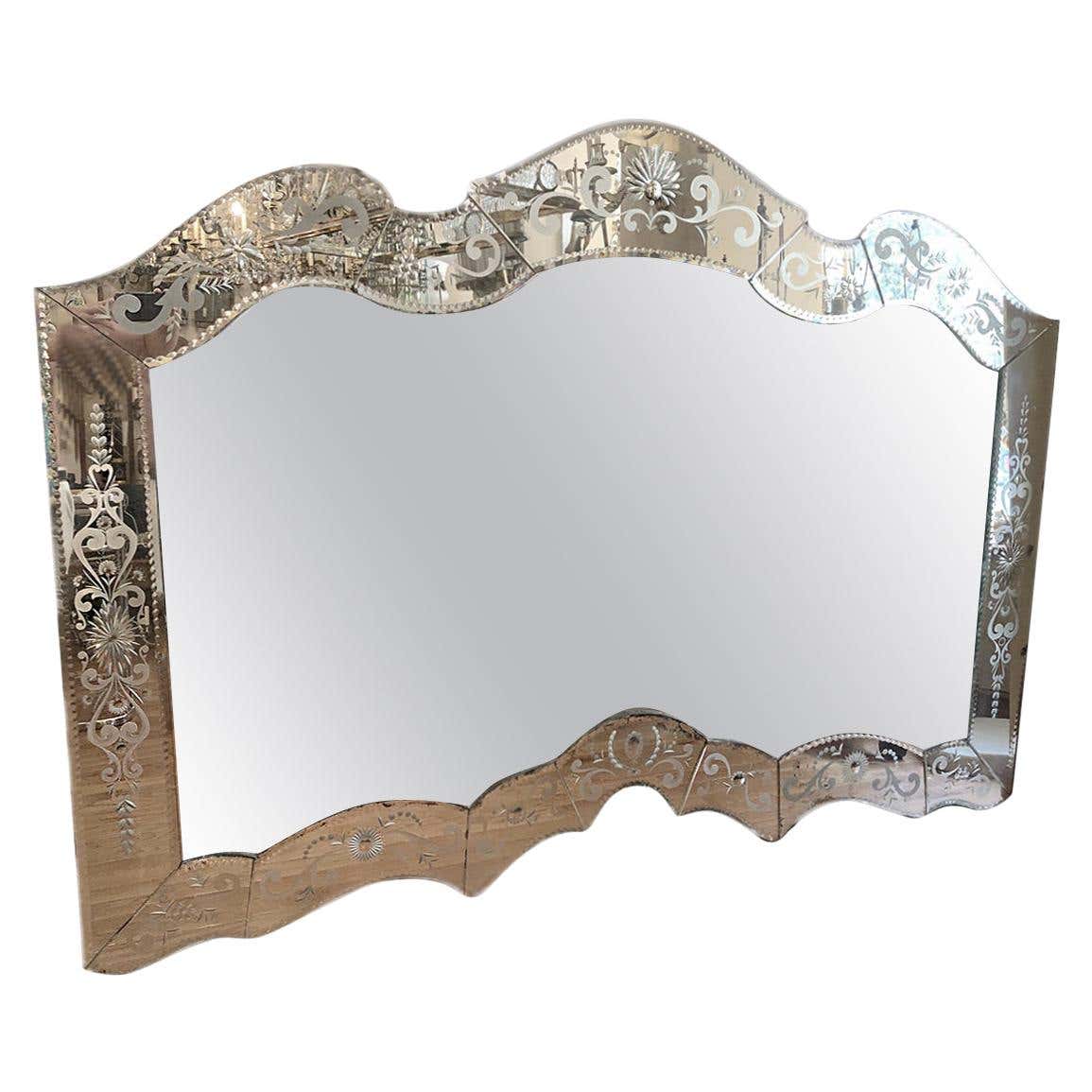 Large Antique Horizontal Venetian Mirror For Sale at 1stDibs