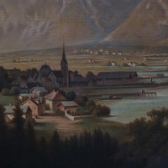 Large Antique Hudson River School Oil on Canvas Landscape Painting, circa 1900