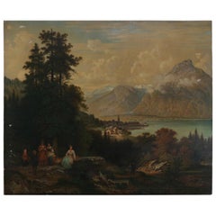 Large Antique Hudson River School Oil on Canvas Landscape Painting, circa 1900