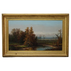 Large Antique Hudson River School Painting by Henry Boese, NY Panoramic, 19th C