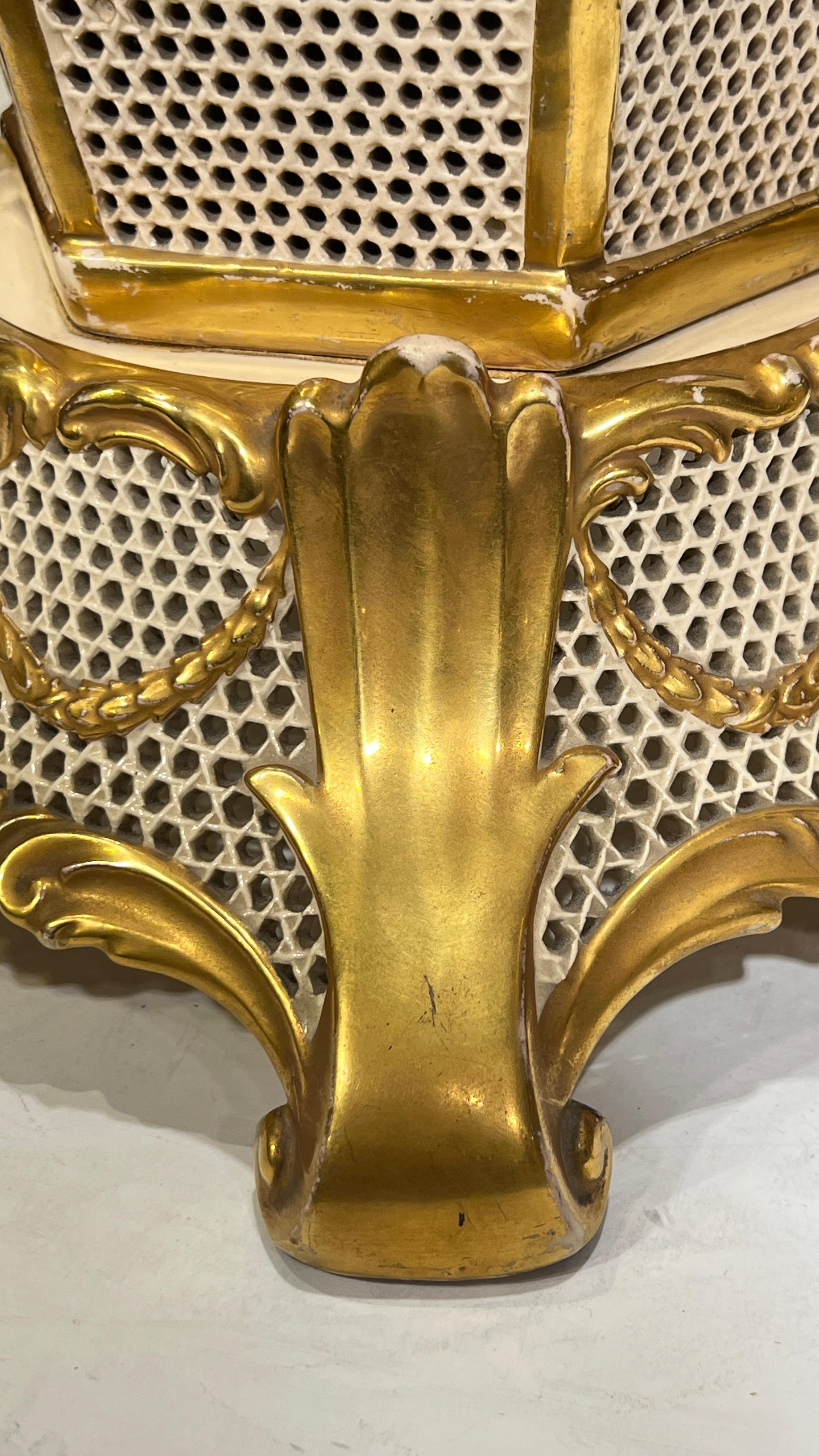 20th Century Large Antique Hungarian Gilt Porcelain Table Lamp by Fischer For Sale