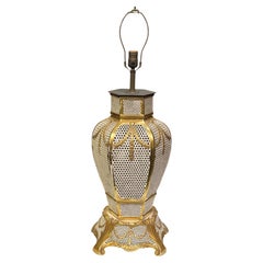 Large Antique Hungarian Gilt Porcelain Table Lamp by Fischer