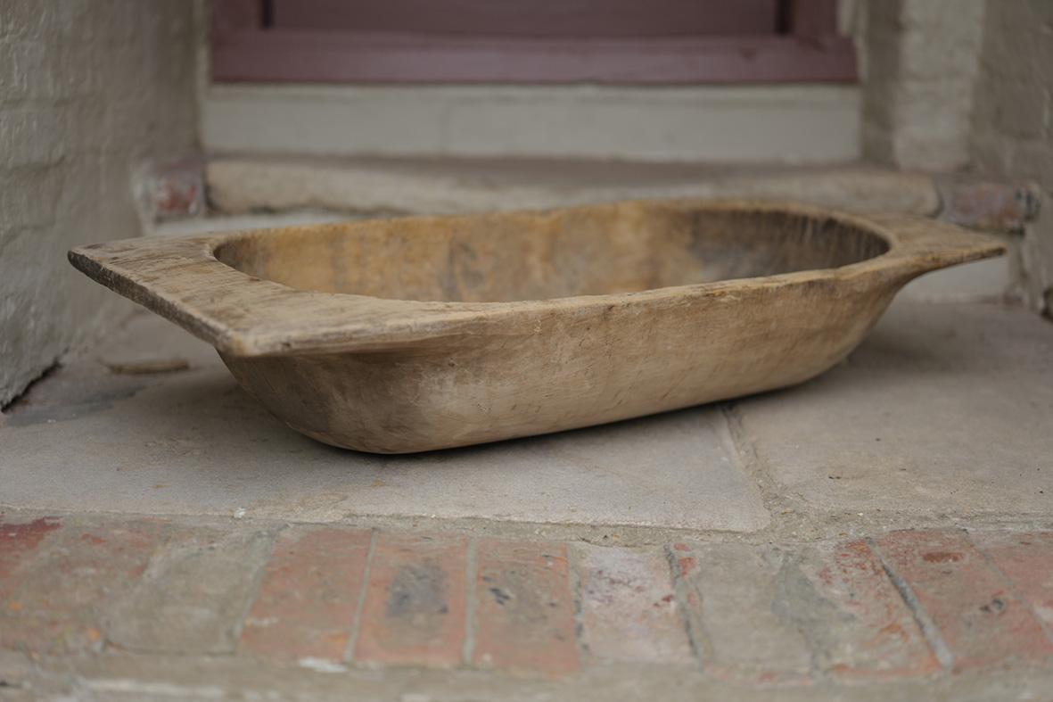 Wood Large Antique Hungarian Dough Bowl – Hand-Carved Bowl, Early 1900s For Sale
