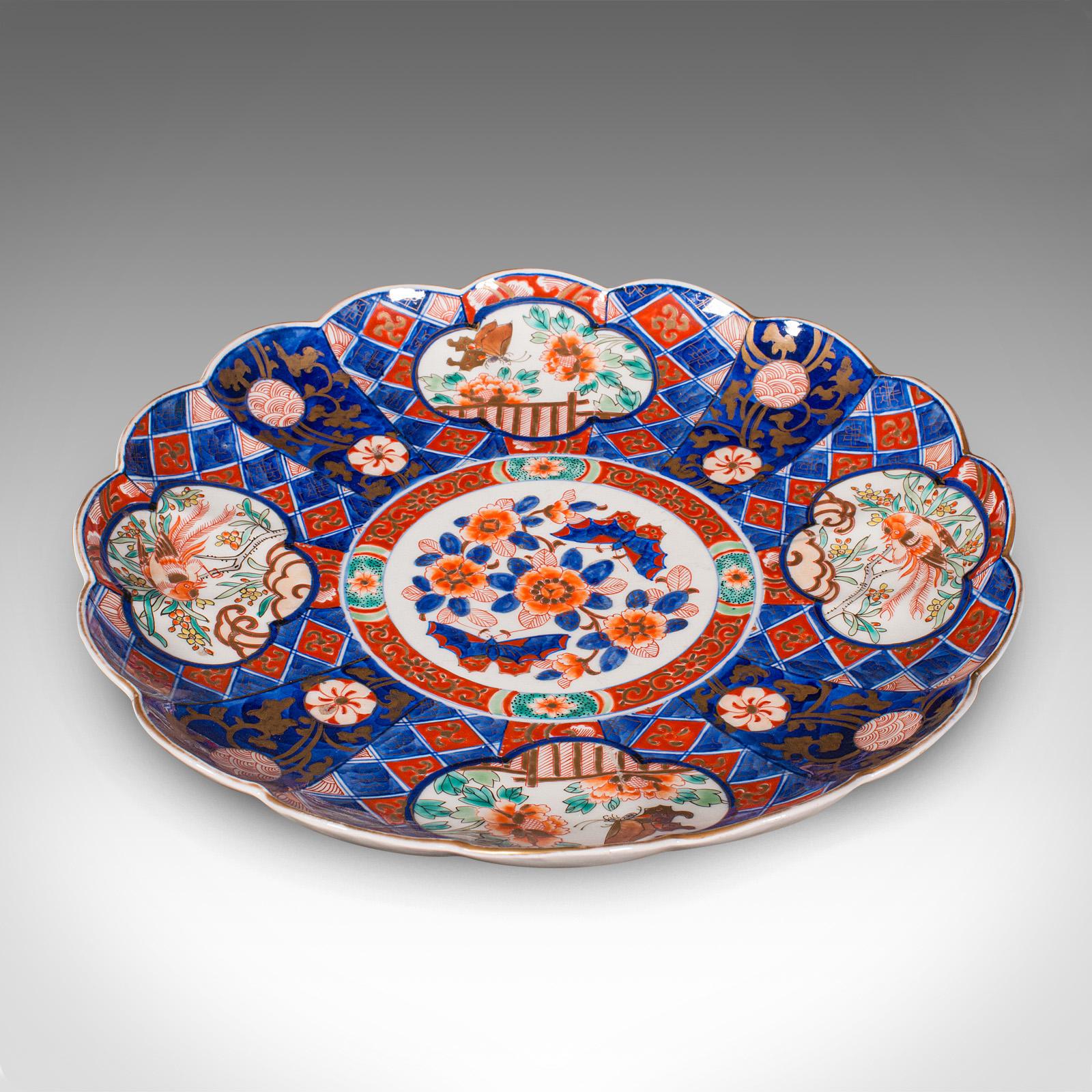 Late Victorian Large Antique Imari Fruit Display Plate, Japanese, Ceramic Platter, Victorian For Sale