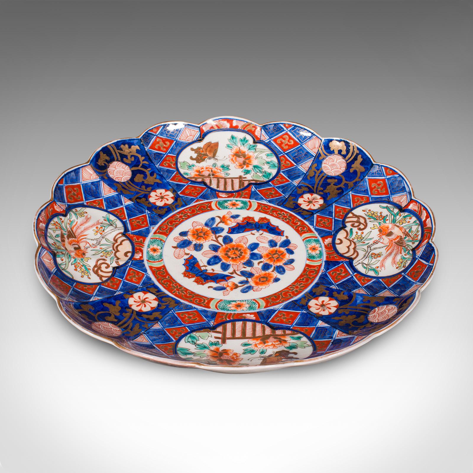 Early 20th Century Large Antique Imari Fruit Display Plate, Japanese, Ceramic Platter, Victorian For Sale