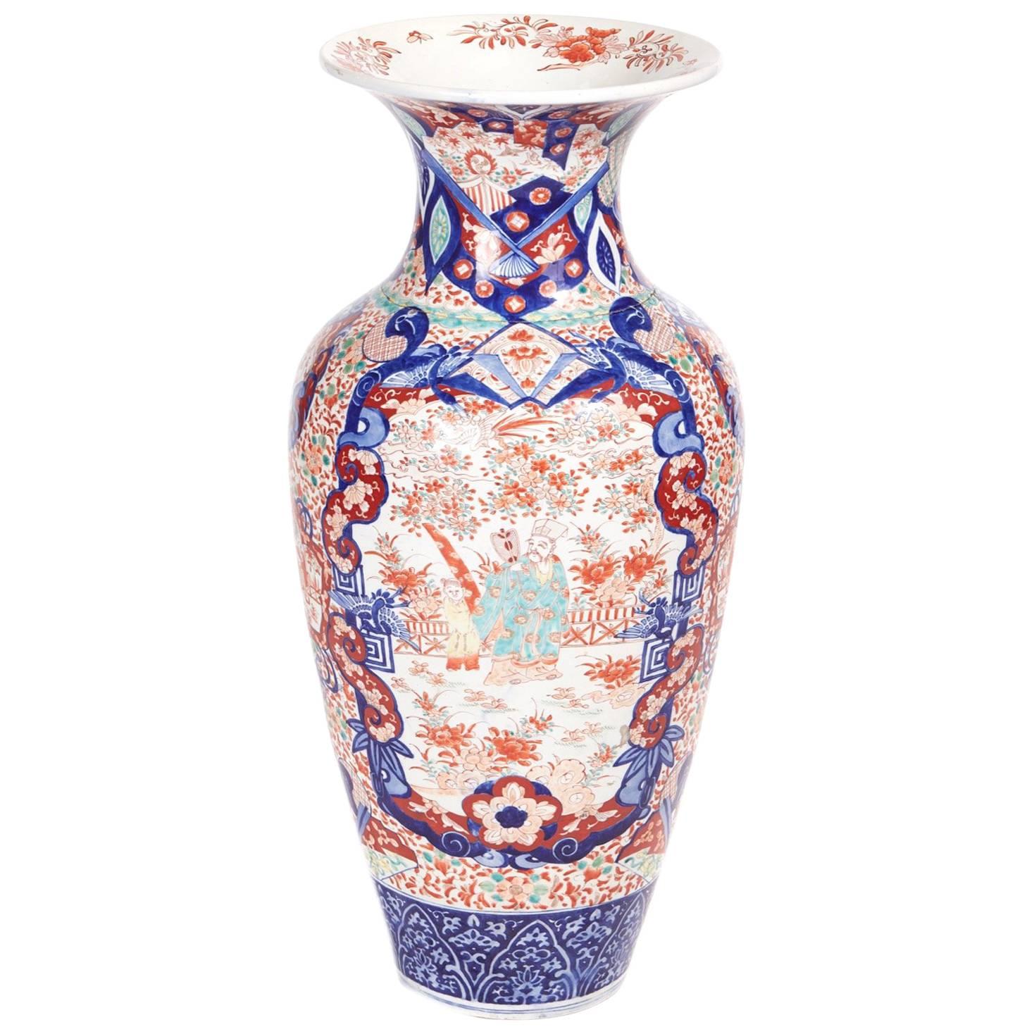 Large Antique Imari Porcelain Vase For Sale