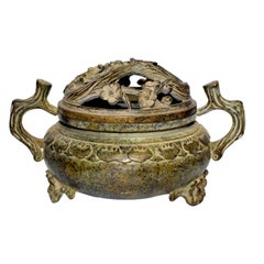 Large Antique Incense Burner, Ruyi and Plum Blossom