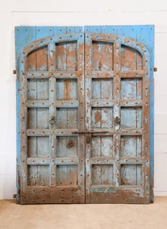 Large Antique India Iron Mounted Teakwood Architectural Castle Gate Doors