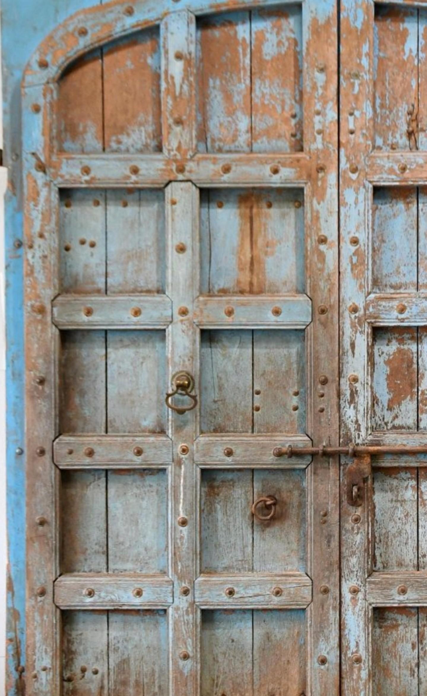 19th Century Large Antique India Iron Mounted Teakwood Architectural Castle Gate Doors