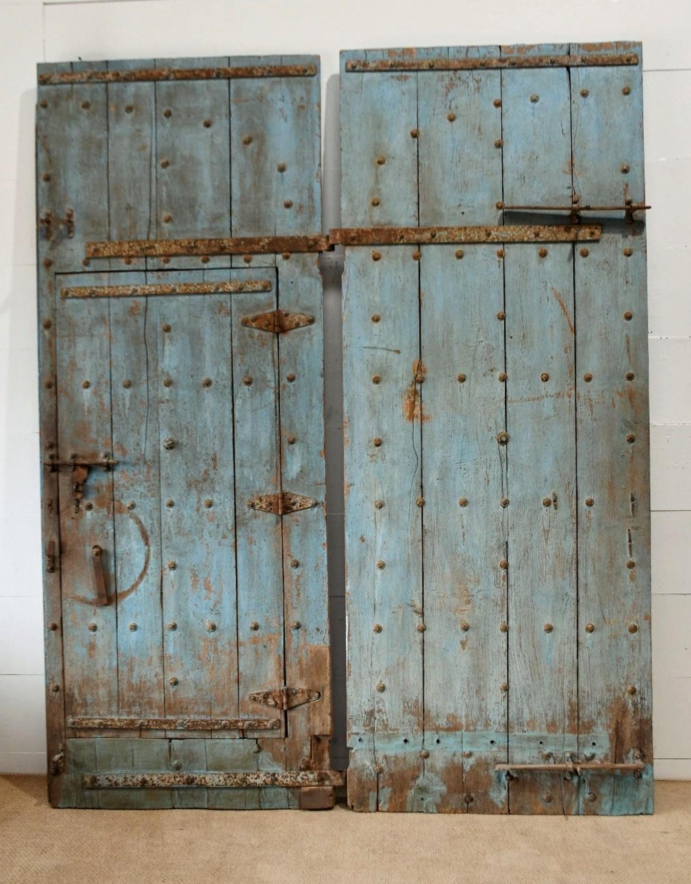 Large Antique India Iron Mounted Teakwood Architectural Castle Gate Doors 2