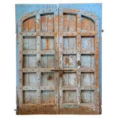 Large Antique India Iron Mounted Teakwood Architectural Castle Gate Doors