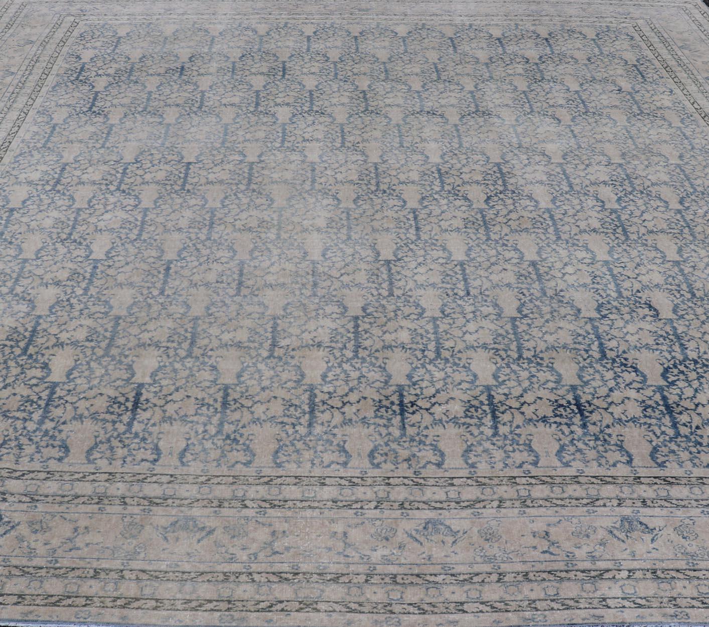 Large Antique Indian Agra Rug with All-Over Design in Light Blue and Cream  For Sale 5