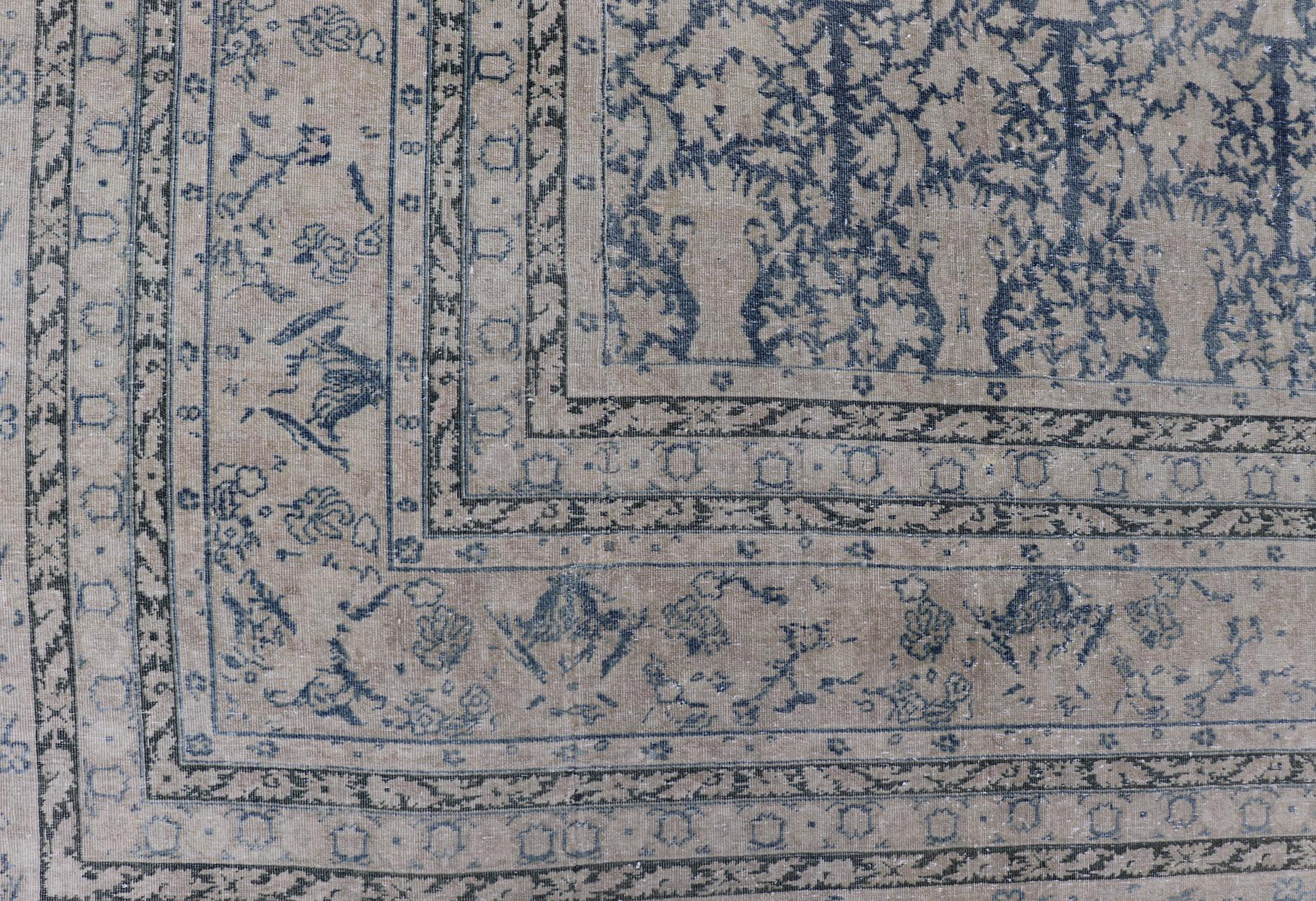 Antique Indian Agra Rug with All-Over Floral Design in Light Blues and Cream. 
Keivan Woven Arts, rug R20-0304, country of origin / type: India / Agra, circa 1900

Measures: 13'4 x 15'11

This large and wide antique Indian Agra was finely woven