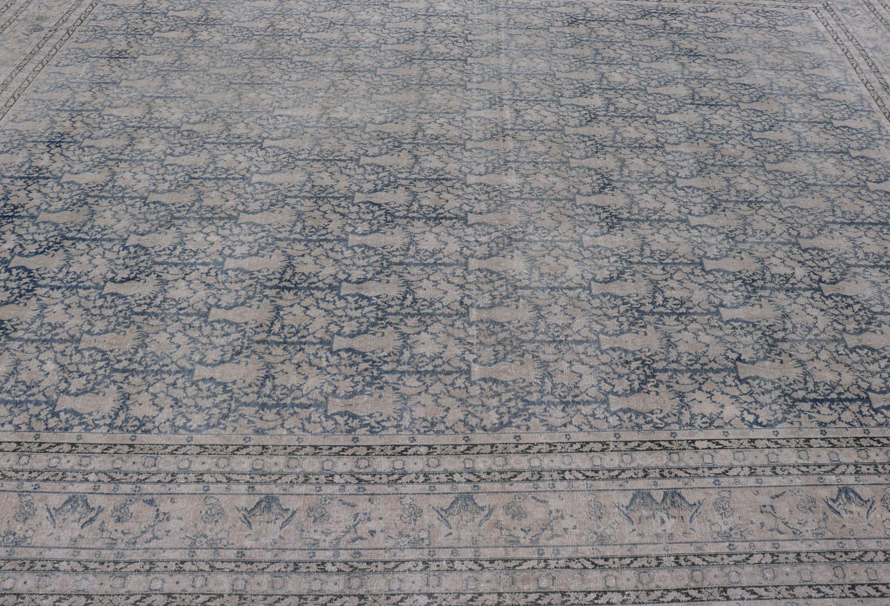 20th Century Large Antique Indian Agra Rug with All-Over Design in Light Blue and Cream  For Sale