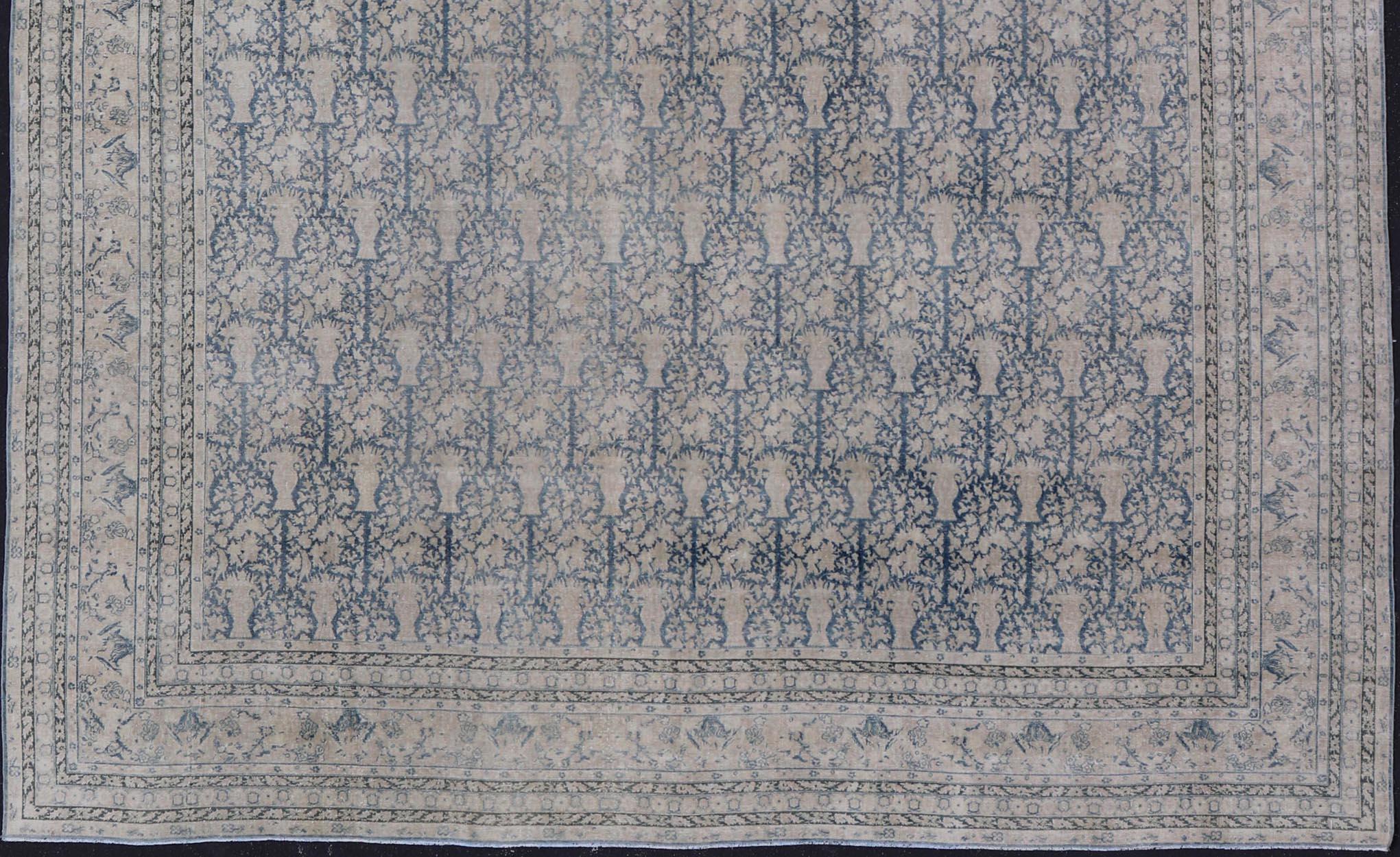 Large Antique Indian Agra Rug with All-Over Design in Light Blue and Cream  For Sale 2