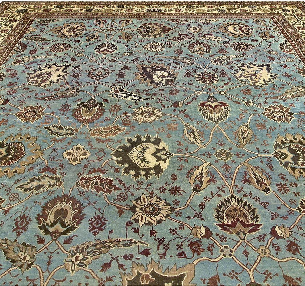 Large antique Indian Amritsar blue beige handwoven wool rug
Size: 14'0