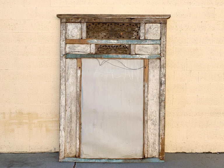 Large Antique Indian Carved Window Frame Mirror For Sale at 1stDibs
