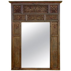 Large Antique Indian Carved Window Frame Mirror