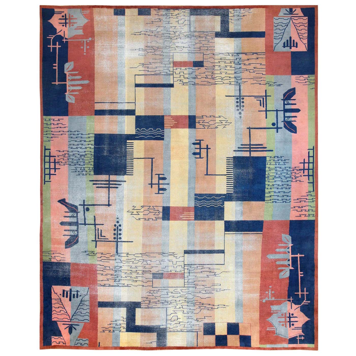 Antique Indian Shabby Chic Art Deco Rug. 12 ft 4 in x 15 ft For Sale at ...