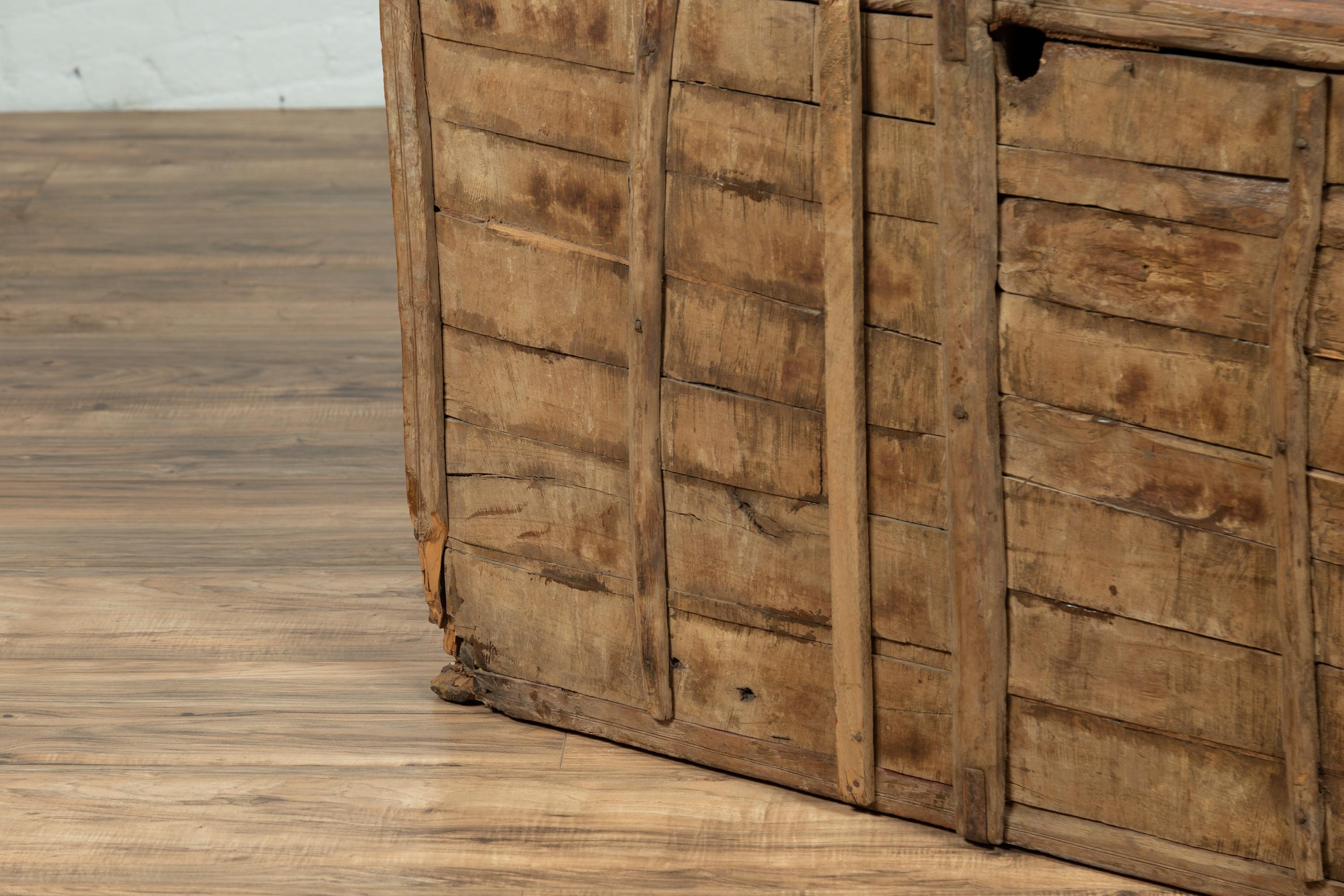 Large Antique Indian Wooden Trunk with Recessed Panels and Frontal Opening 14