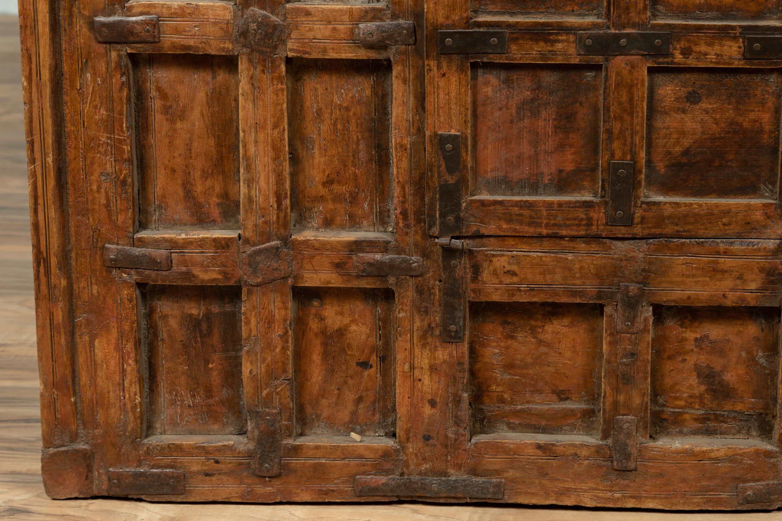 20th Century Large Antique Indian Wooden Trunk with Recessed Panels and Frontal Opening