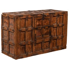 Large Antique Indian Wooden Trunk with Recessed Panels and Frontal Opening Large Antique Indian Wooden Trunk with Recessed Panels and Frontal Opening