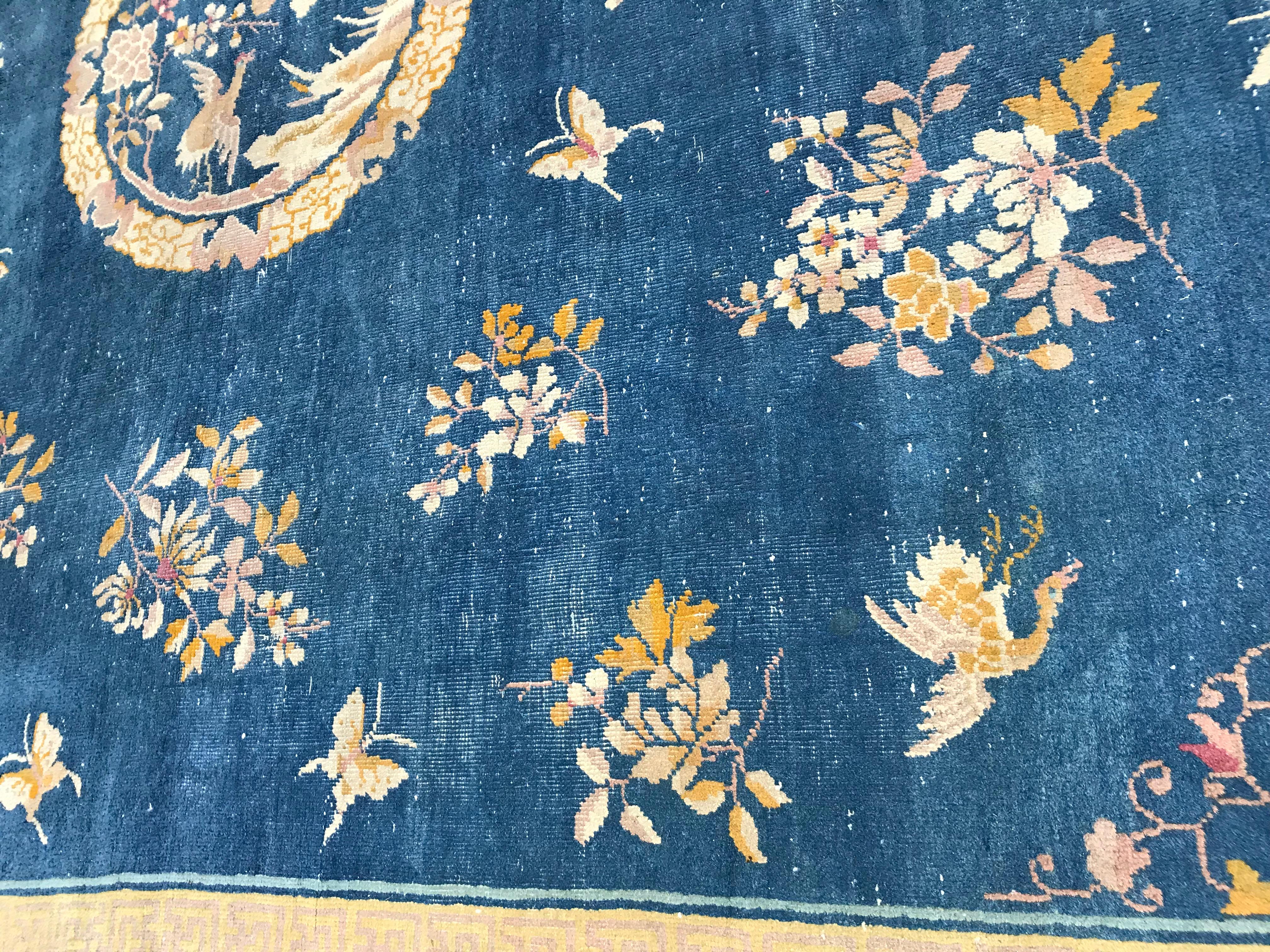 Large Antique Indo-China Art Deco Rug In Fair Condition In Saint Ouen, FR