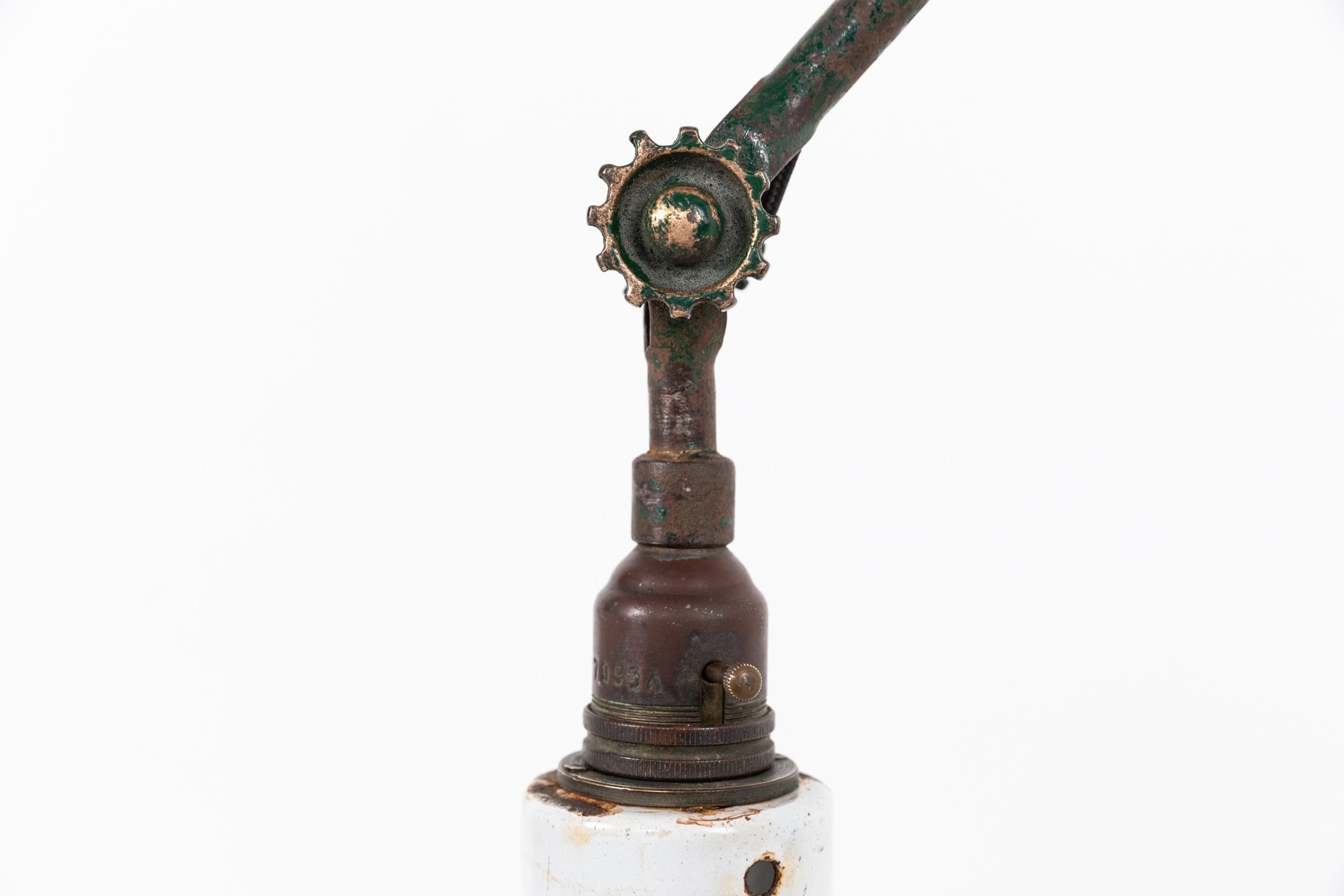 English Large Antique Industrial Cogged Dugdills Machinist's Wall Desk Lamp c1910