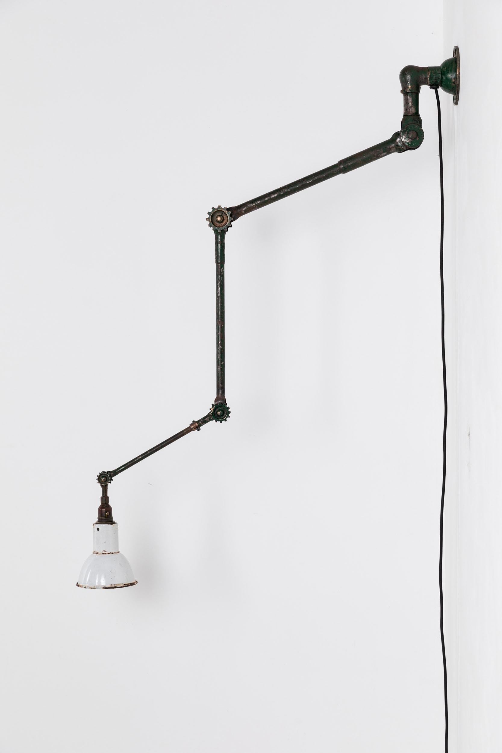 Large Antique Industrial Cogged Dugdills Machinist's Wall Desk Lamp c1910 2