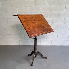 Large Antique Industrial Oak Artist Rendering Easel with Cast Iron Pedestal Base