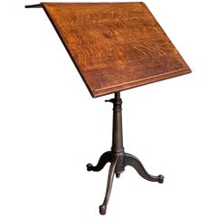 Grande cavalletto da rendering per artisti in Oak Oak industriale con base in ghisa