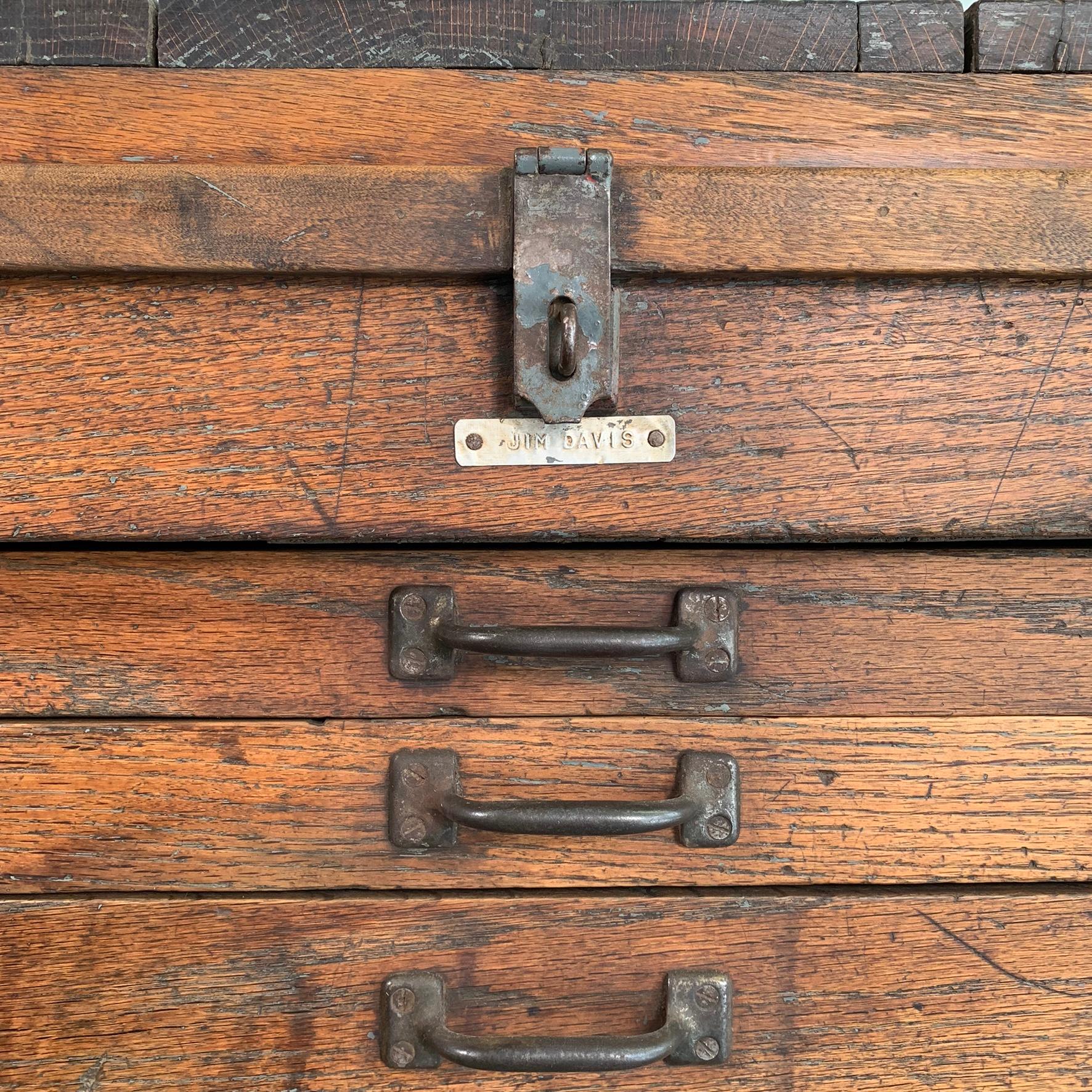 Large Antique Industrial Oak Machinist Tool Chest Cabinet 1