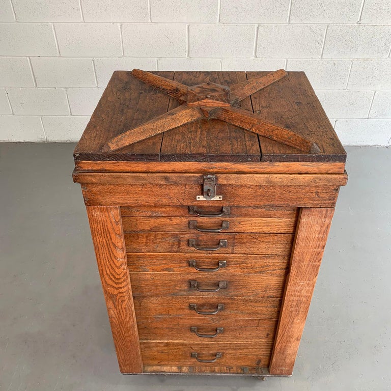 Large Antique Industrial Oak Machinist Tool Chest Cabinet ...