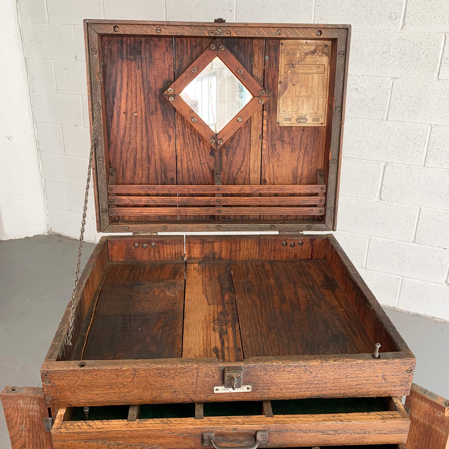 Late 19th Century Large Antique Industrial Oak Machinist Tool Chest Cabinet