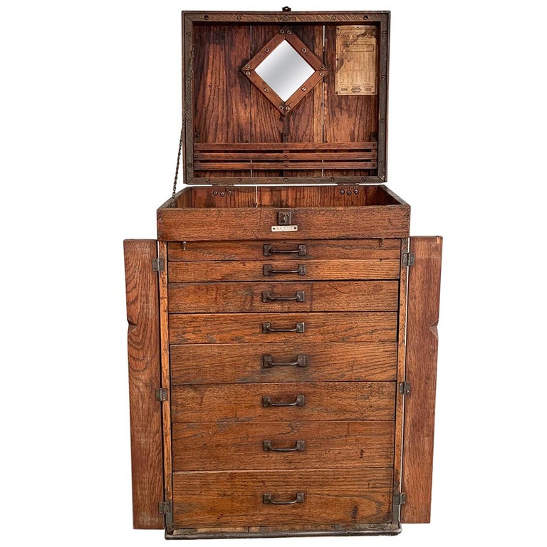 Large Antique Industrial Oak Machinist Tool Chest For Sale at 1stdibs
