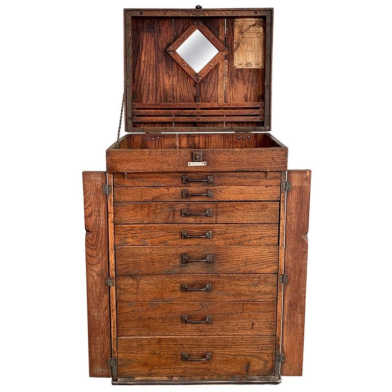 Large Antique Industrial Oak Machinist Tool Chest Cabinet At 1stdibs