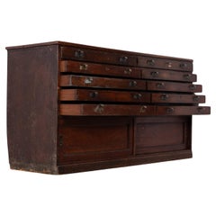 Large Antique Industrial Wooden Mahogany Chest of Drawers, C.1920