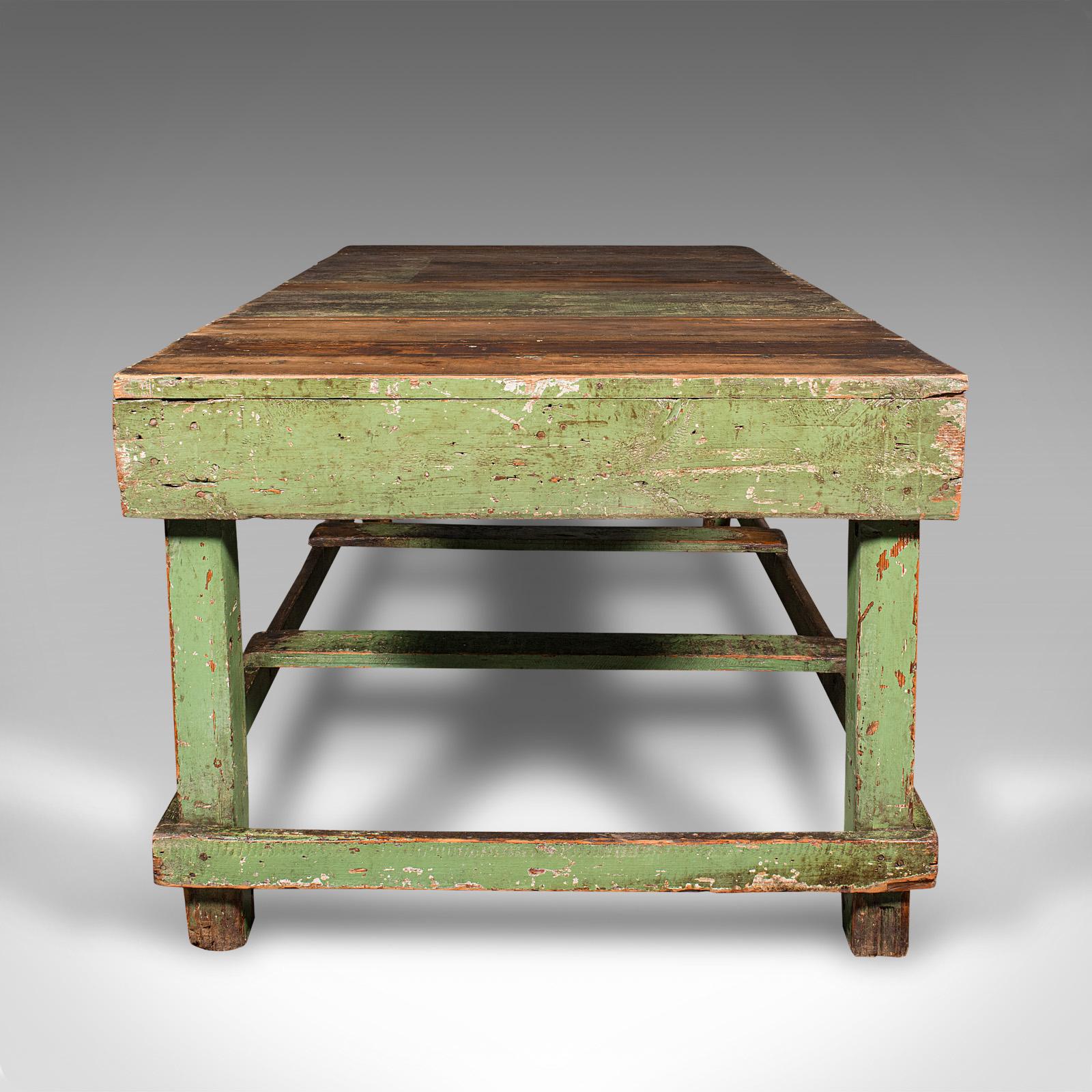 British Large Antique Industrial Work Table, English, Pine, Factory, Bench, Victorian