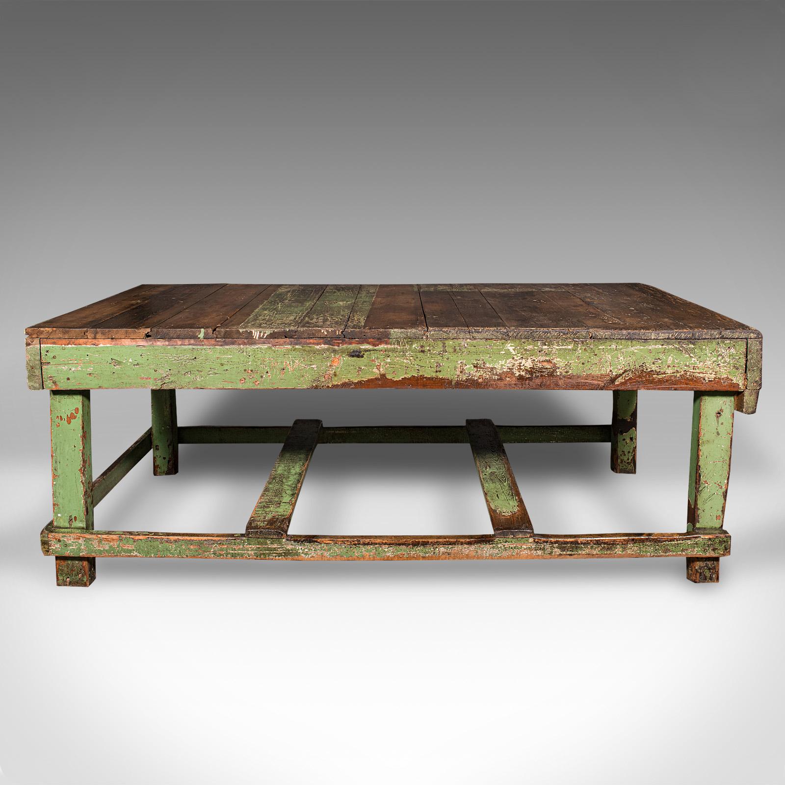 Large Antique Industrial Work Table, English, Pine, Factory, Bench, Victorian In Good Condition In Hele, Devon, GB