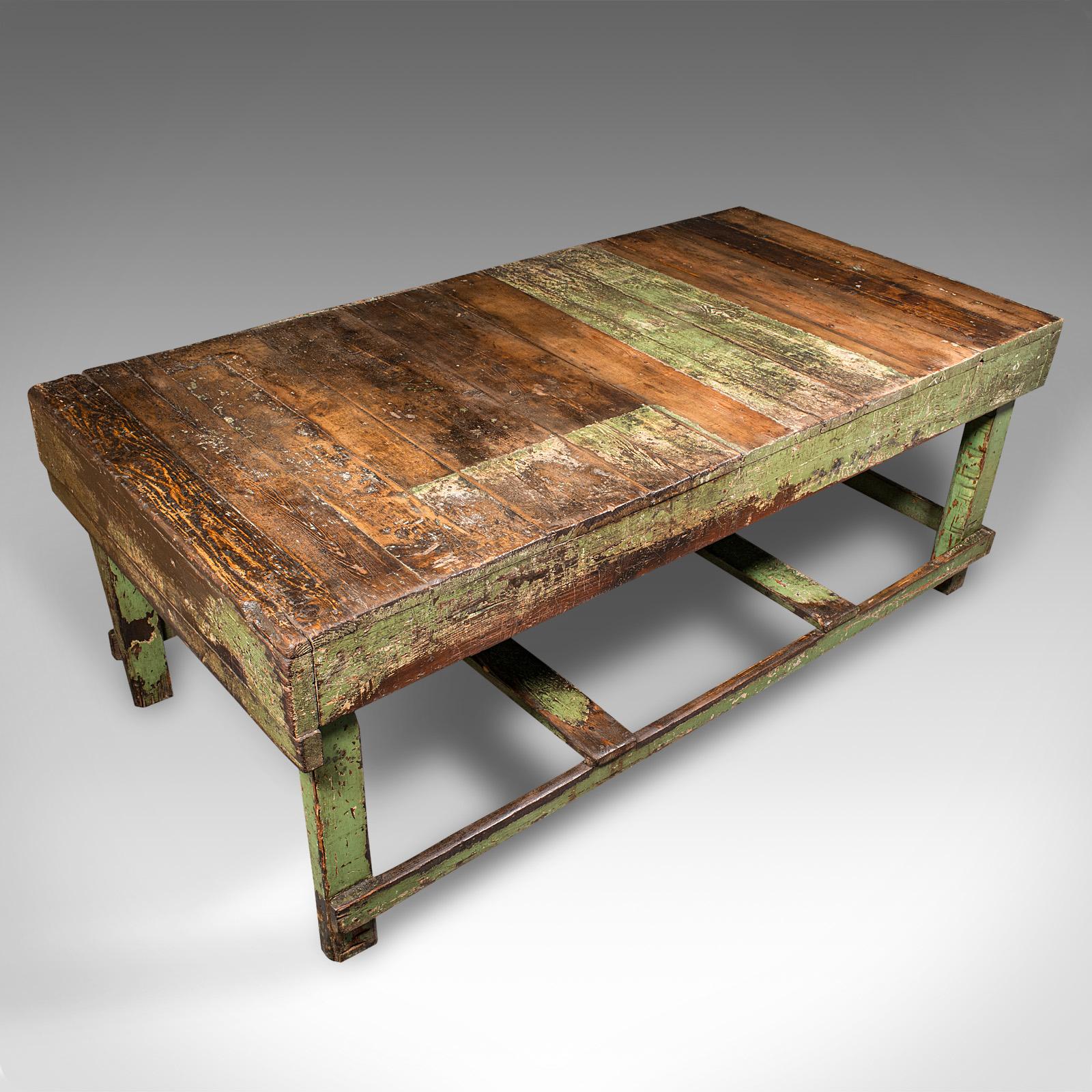 19th Century Large Antique Industrial Work Table, English, Pine, Factory, Bench, Victorian