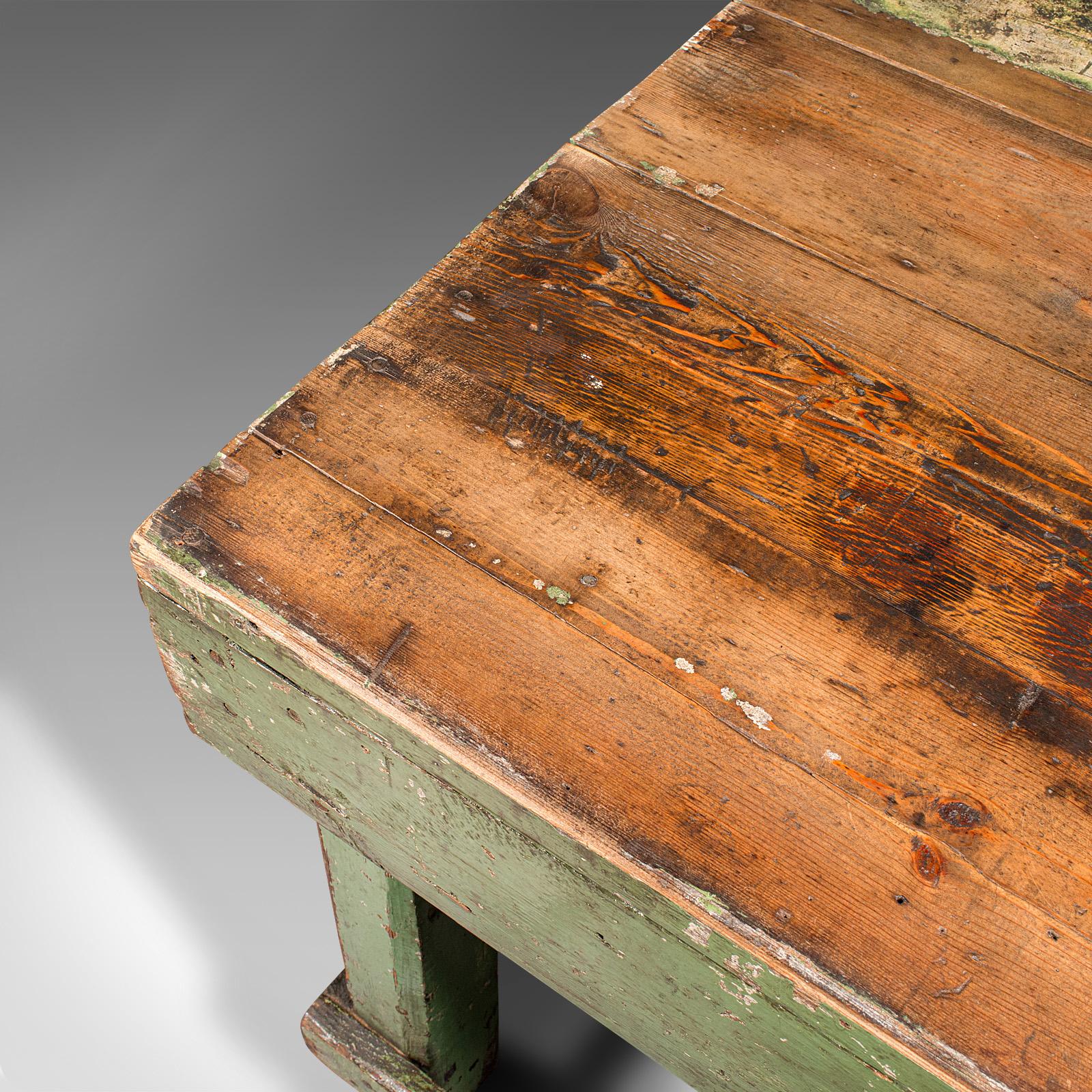 Large Antique Industrial Work Table, English, Pine, Factory, Bench, Victorian 1