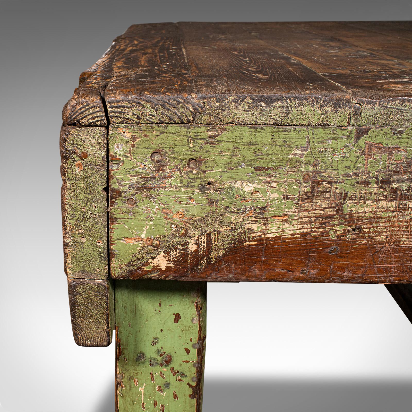 Large Antique Industrial Work Table, English, Pine, Factory, Bench, Victorian 2