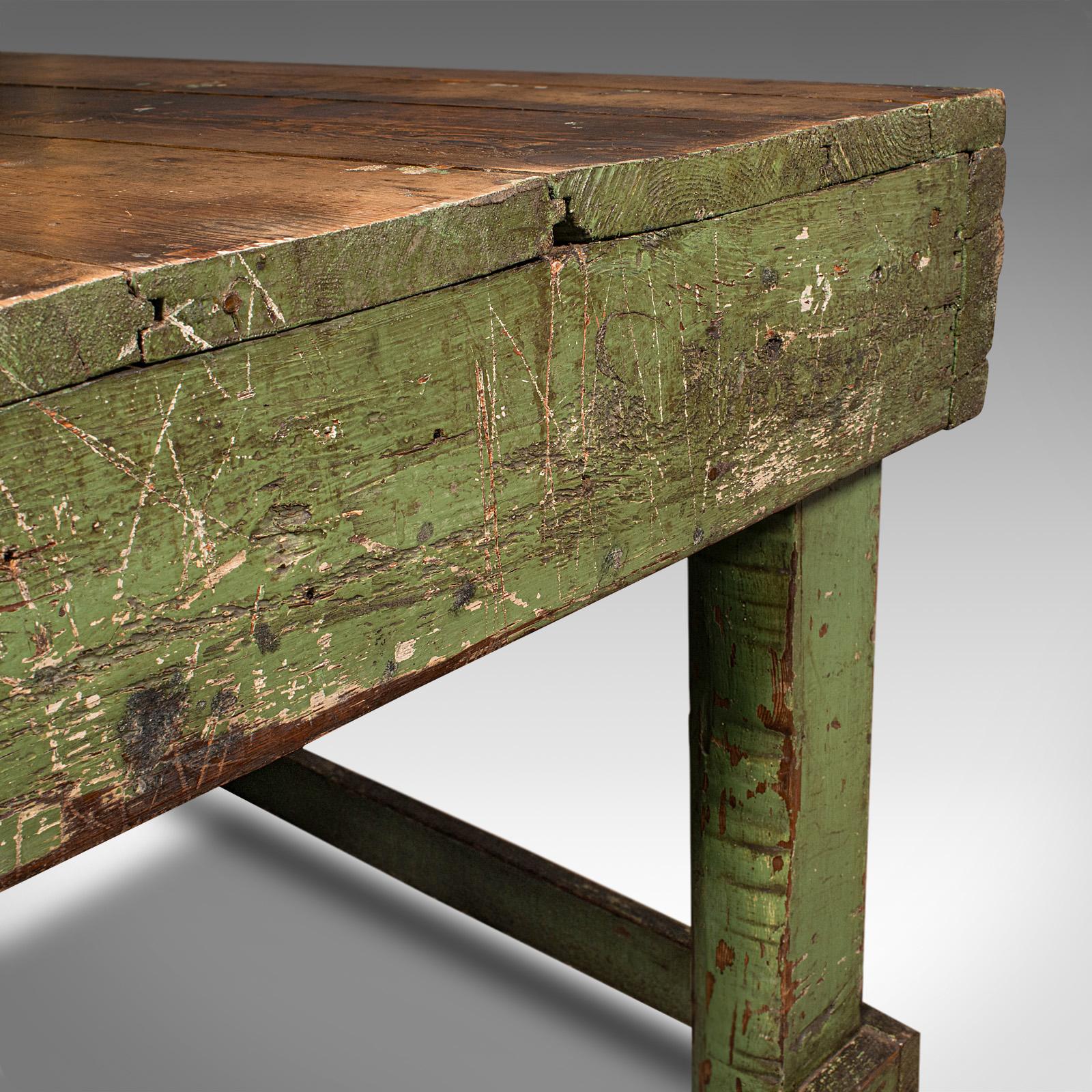 Large Antique Industrial Work Table, English, Pine, Factory, Bench, Victorian 3