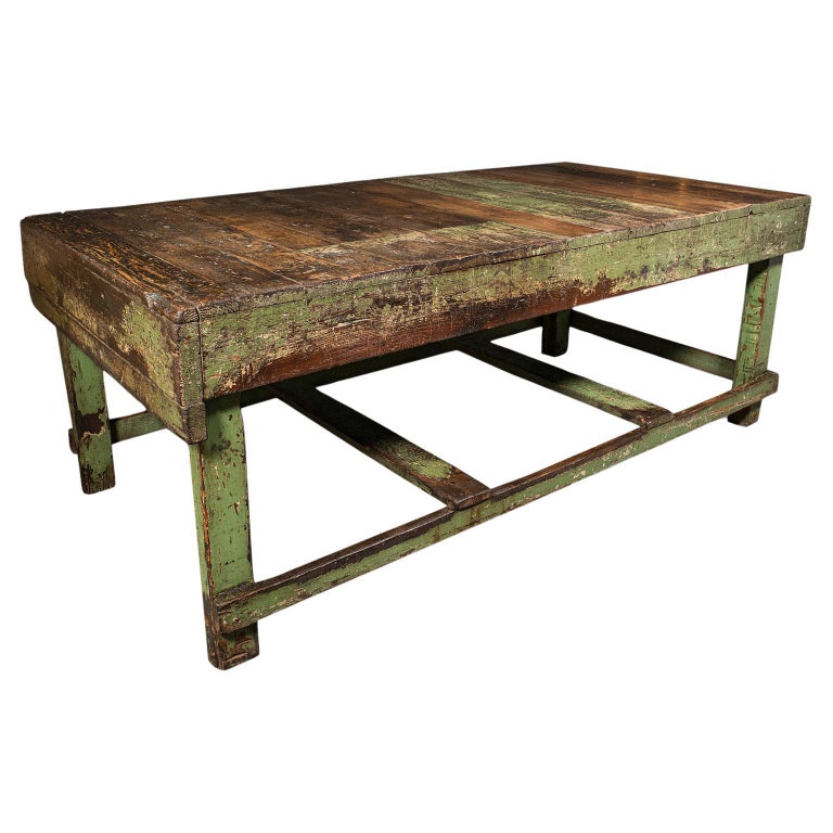Large Antique Industrial Work Table, English, Pine, Factory, Bench 