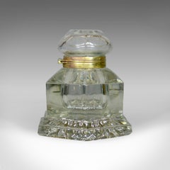 Large Antique Ink Well, English, Crystal Glass, Desk, Mid-19th Century