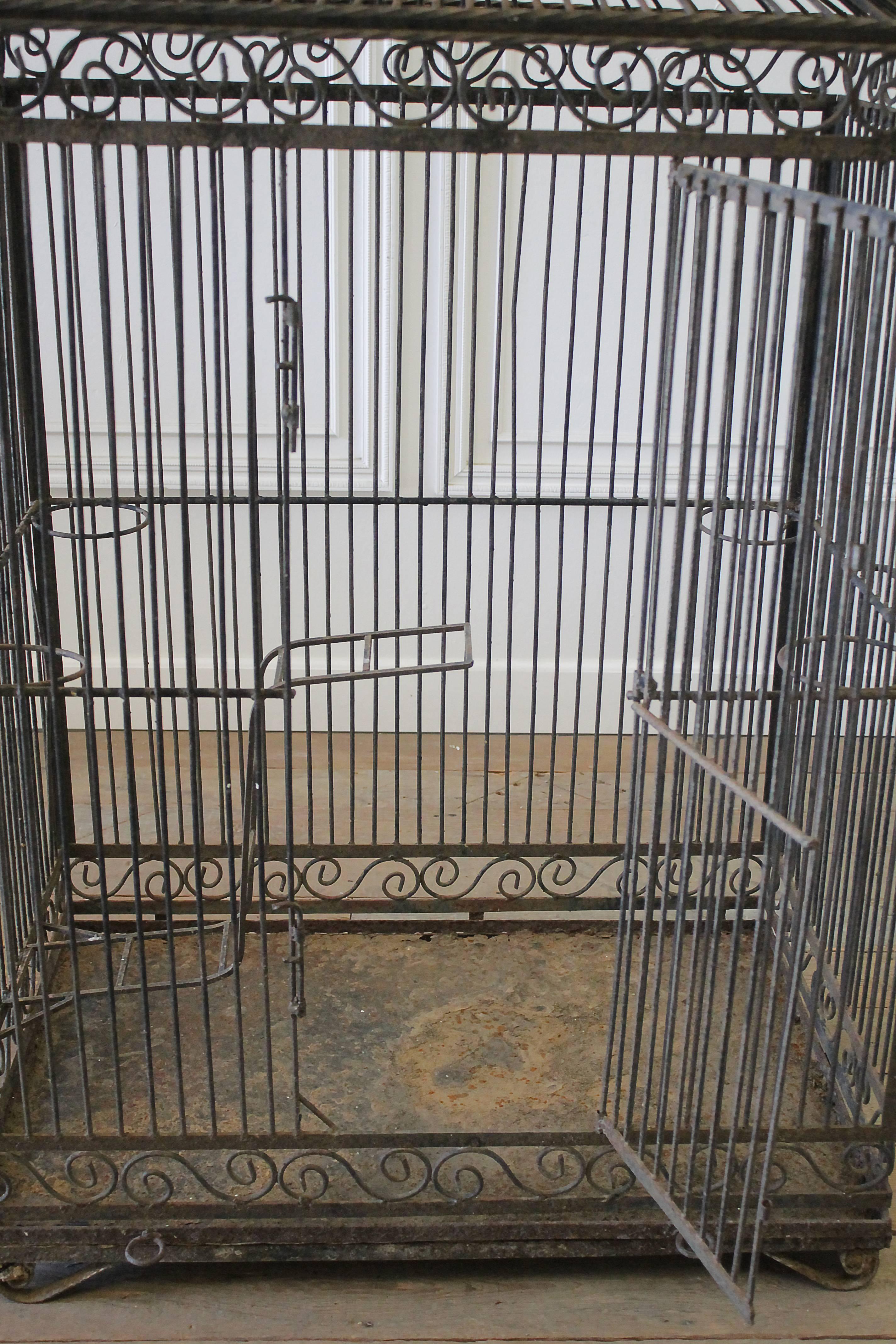 Large Antique Iron Bird Cage In Good Condition In Brea, CA