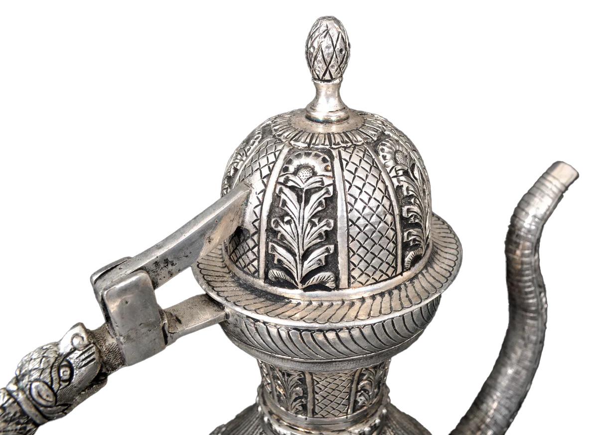 Large Antique Islamic Persian Qajar Ottoman White Metal Silver Ewer Pitcher 1880 4